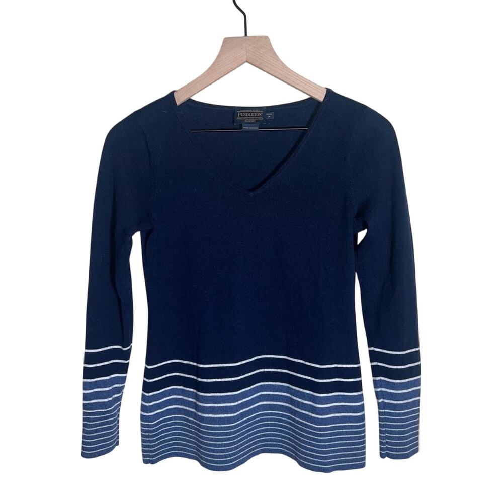 PENDLETON navy resort wear merino wool petite small v neck S